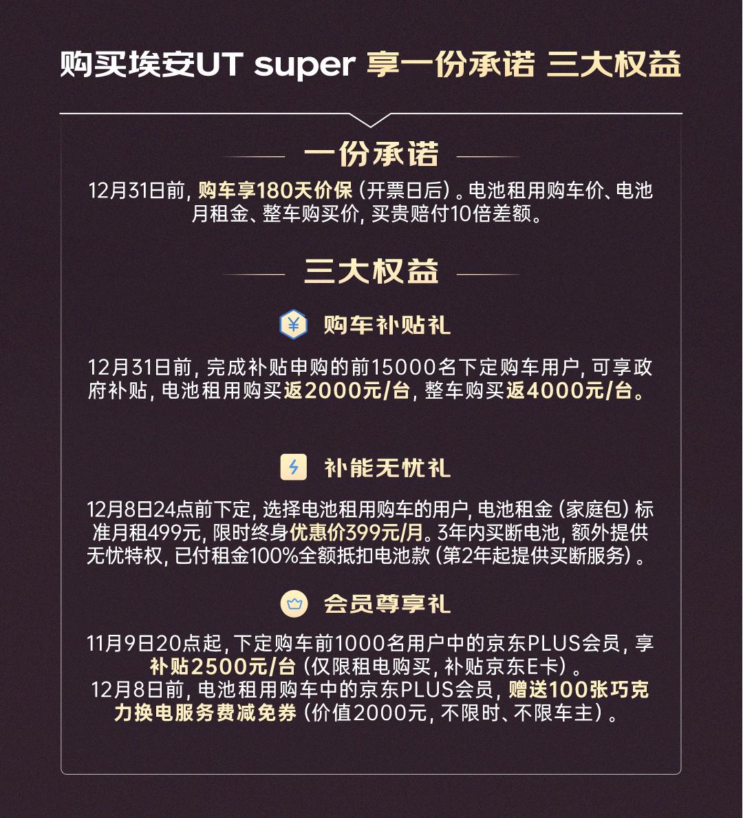 埃安UT super正式发布 电池租用购车价4.99万元