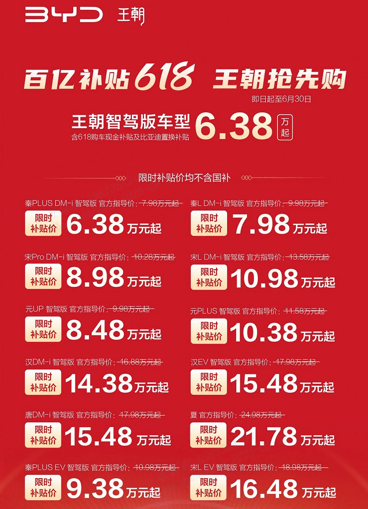 比亚迪22款智驾车型限时直降 最高补贴5.3万元