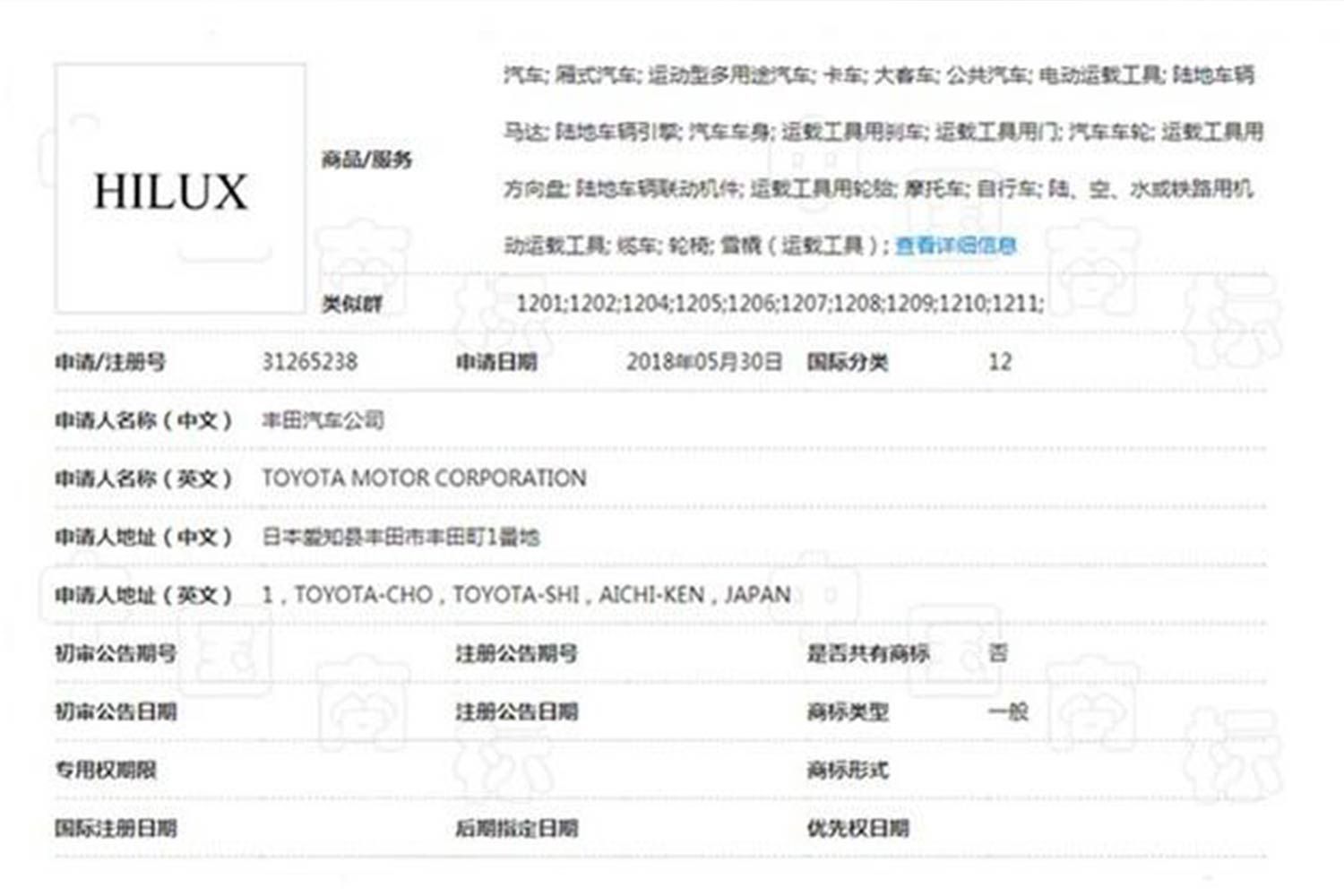 丰田在国内注册HILUX商标 有望引入国内