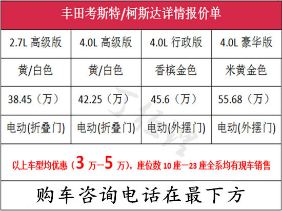 丰田柯斯达11座价格 柯斯达图片及配置