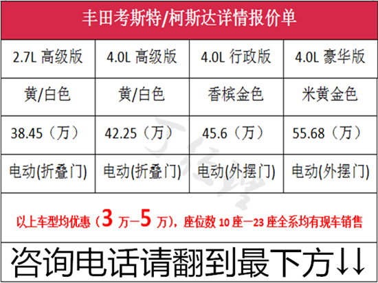 考斯特12座多少钱 北京丰田考斯特销售