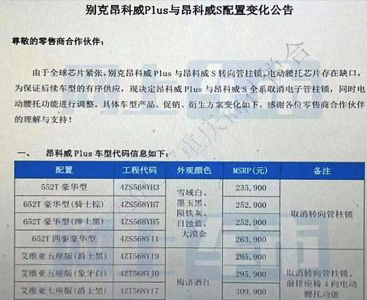 别克也开始减配了？要我说遇见这种减配，售价再调整也就别买了