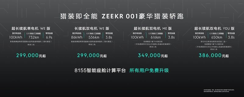 免费升级8155计算平台  极氪001 ME版售34.9万元起
