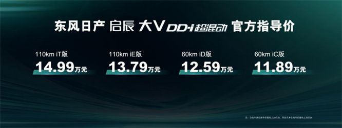 东风日产新能源启辰大V DD-i超混动上市，11.89万元-14.99万元