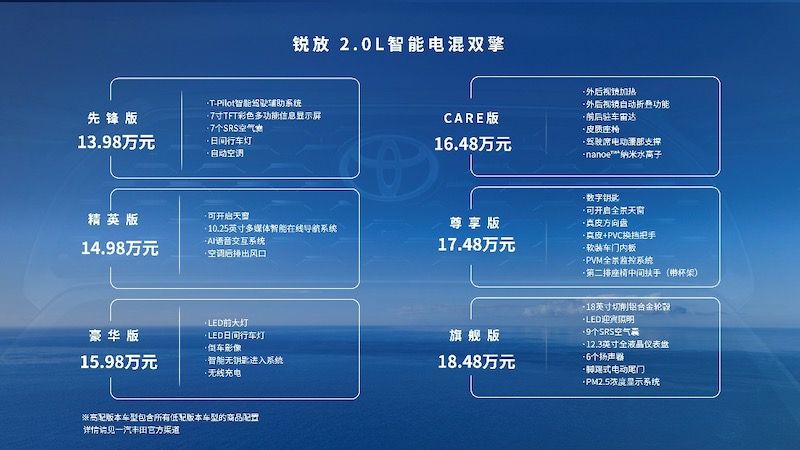 一汽丰田锐放智能电混双擎正式上市 售价13.98万元起
