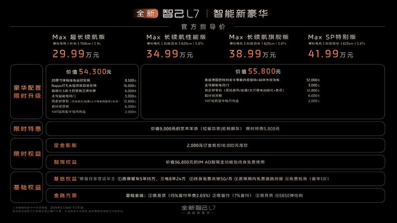 售价29.99万元起，标配百余项智能豪华配置，全新智己L7上市