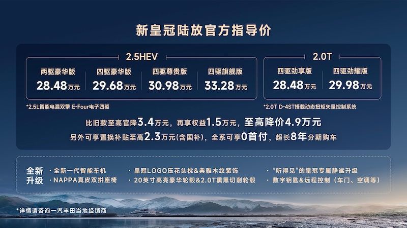 一汽丰田新款皇冠陆放正式上市 售28.48万元起