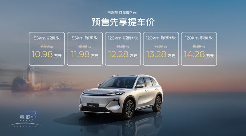 吉利银河星舰7 EM-i预售先享提车价10.98万元起！