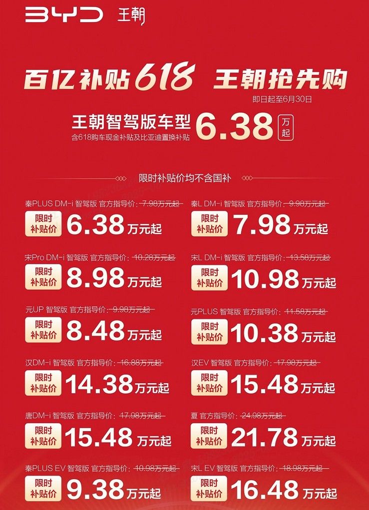 比亚迪“618抢先购”开启：秦PLUS DM-i低至6.38万