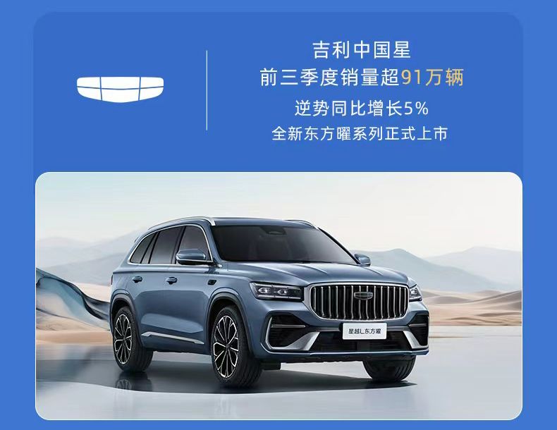 吉利控股集团前三季度总销量295万辆 同比增长29%