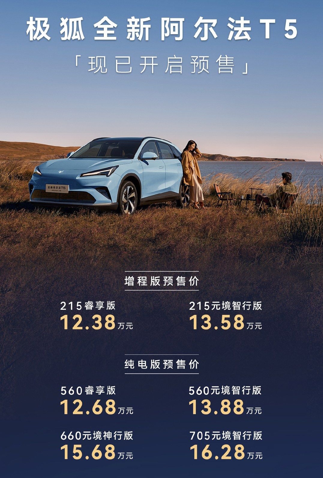 增程/纯电双动力 极狐全新阿尔法T5预售12.38万起