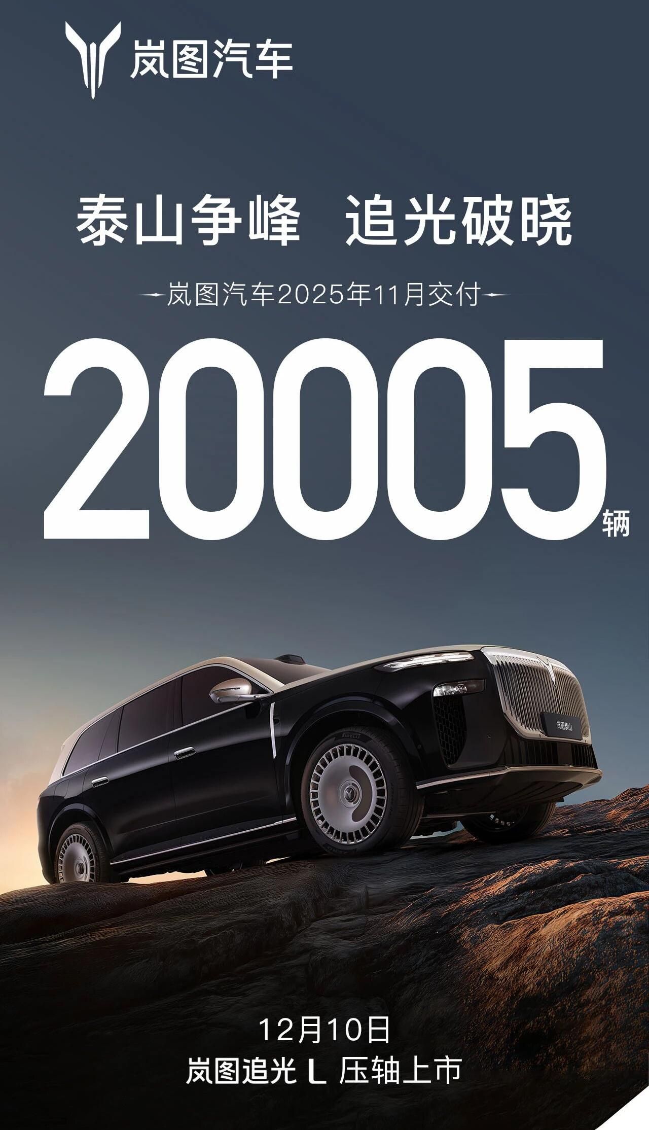 嵐圖汽車11月交付量超2萬臺 追光L將12月10日上市