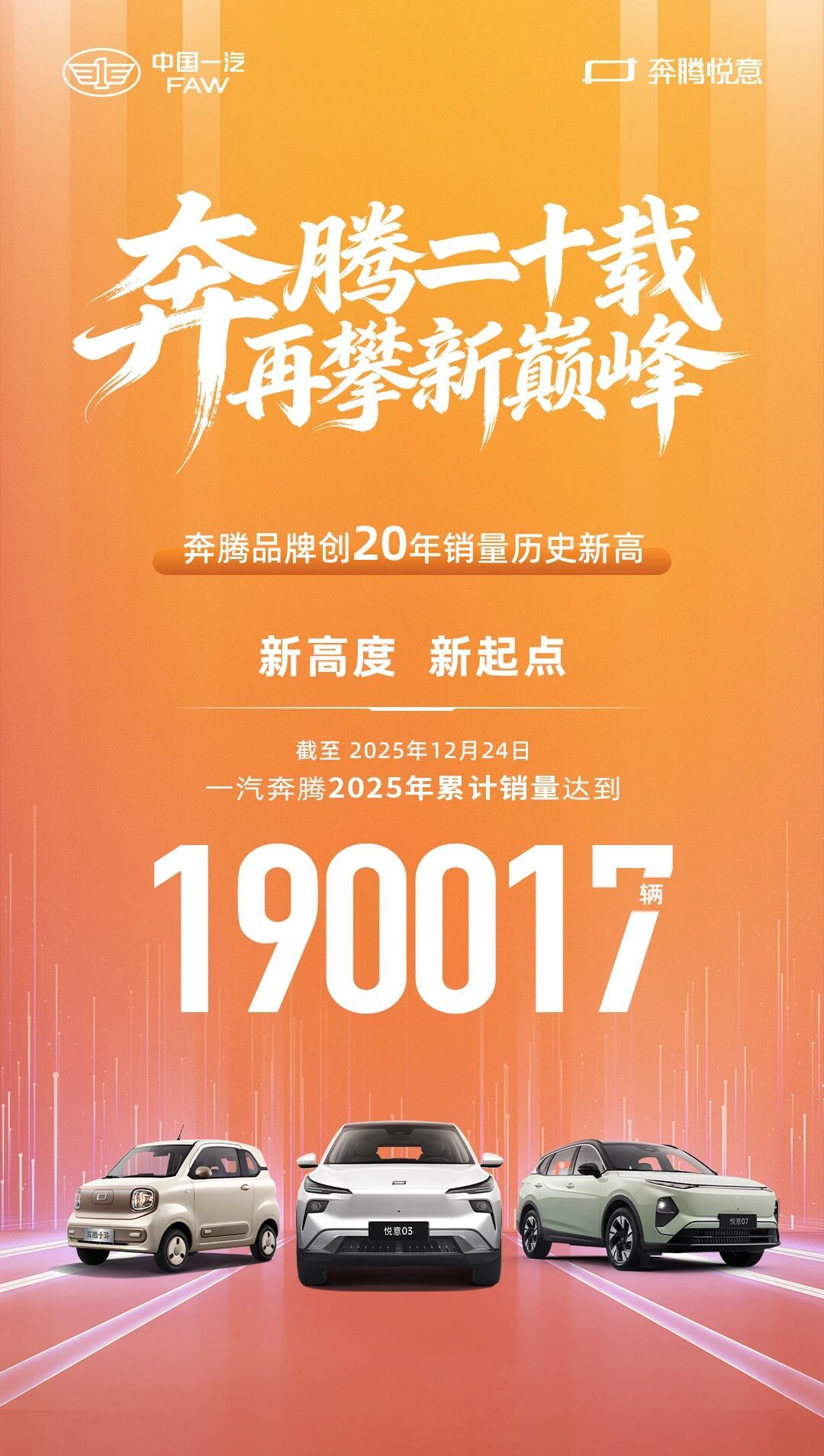一汽奔腾品牌2025年累计销量超19万辆 创历史新高