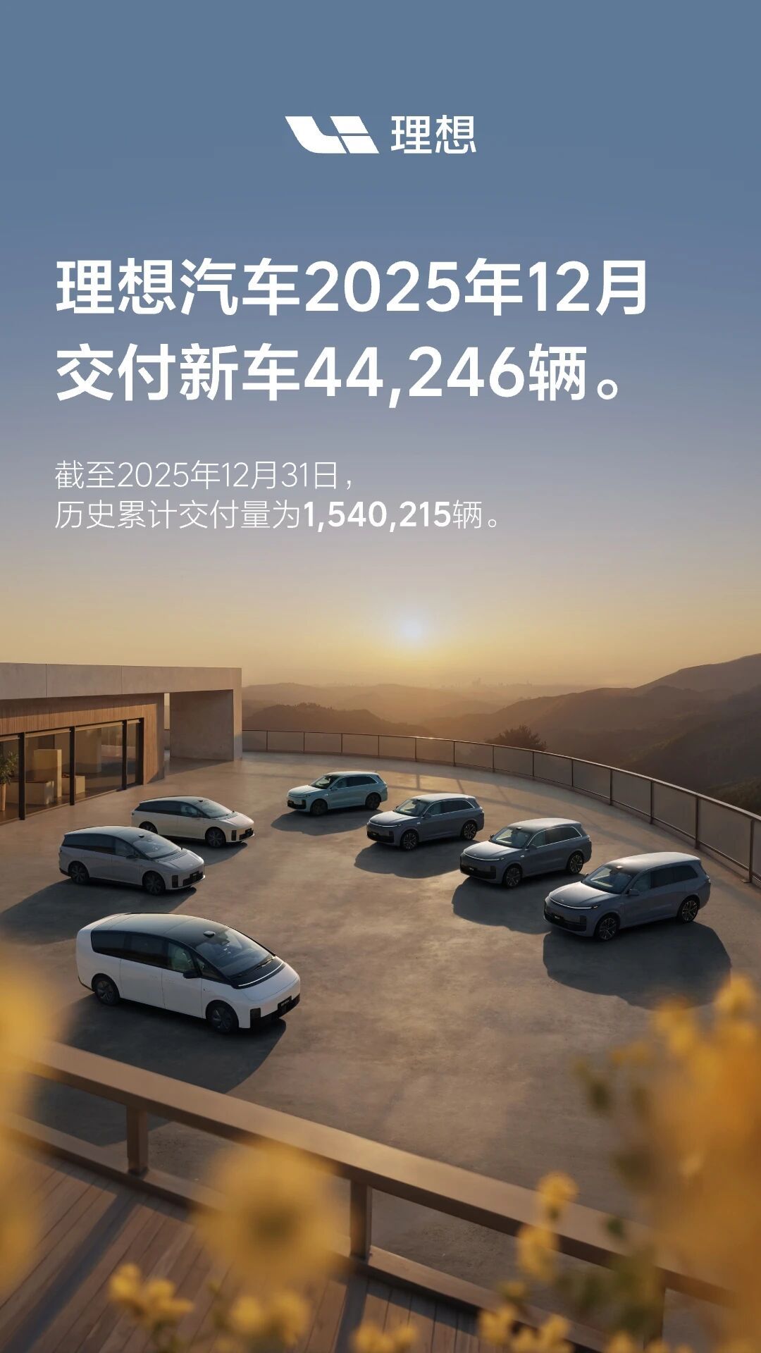 理想汽车12月交付新车超4.4万台 累计交付破154万台
