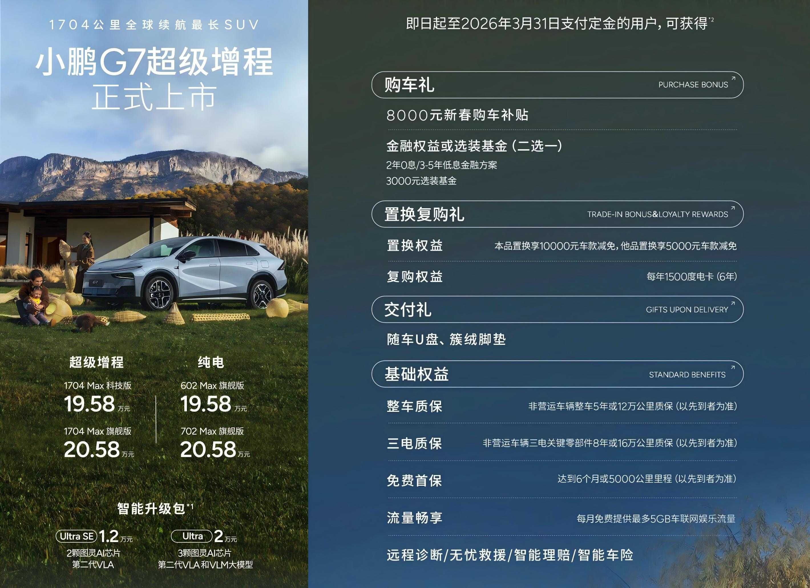 小鹏G7超级增程正式上市 售价19.58万-20.58万元