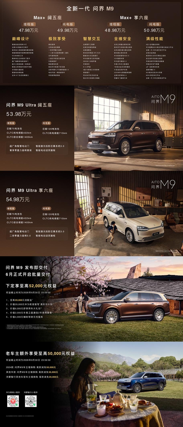 全新一代问界M9正式上市，官方零售价47.98万元起