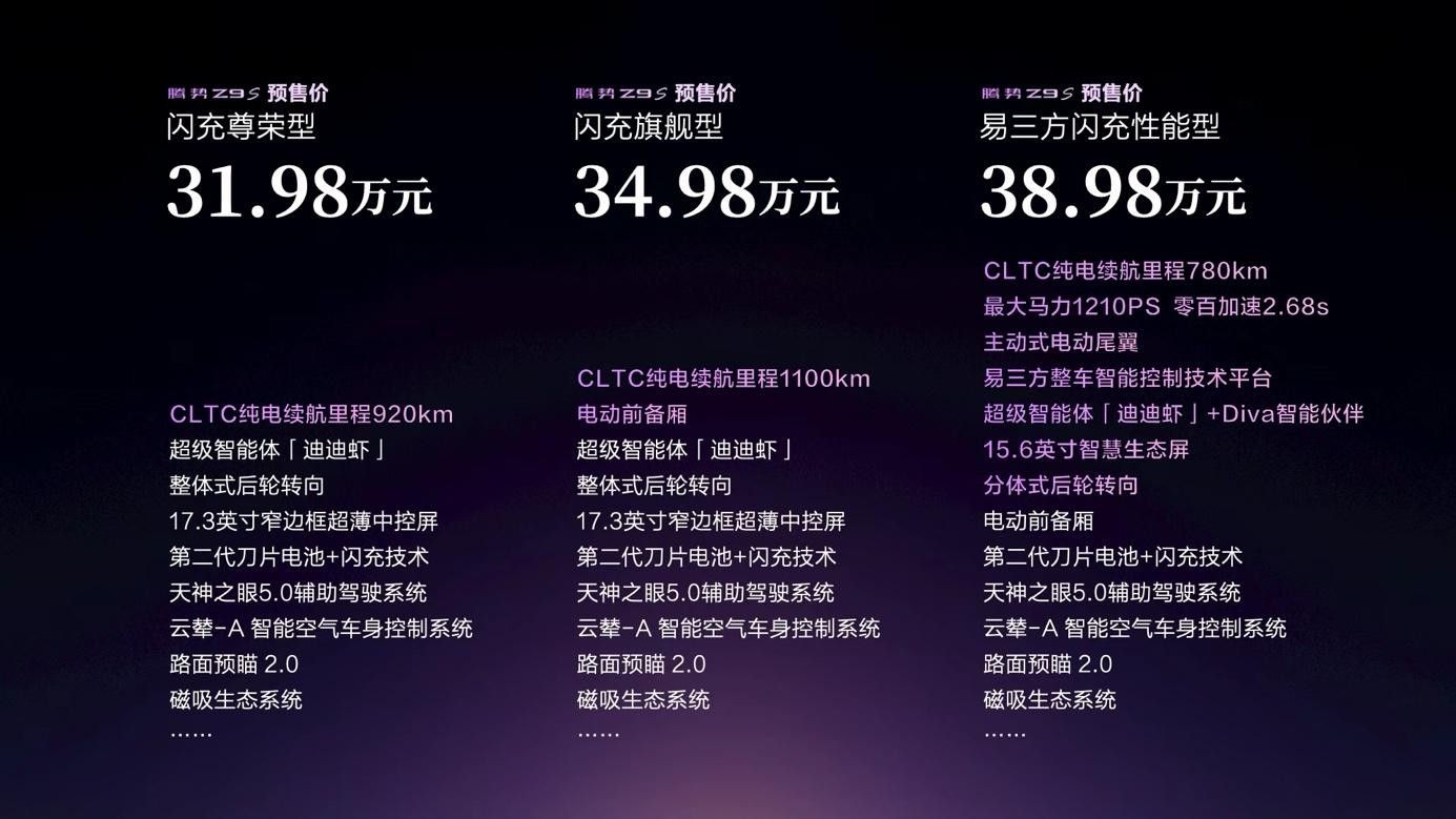 腾势Z9S预售31.98万起 1100km续航+9分钟满充 硬实力拉满