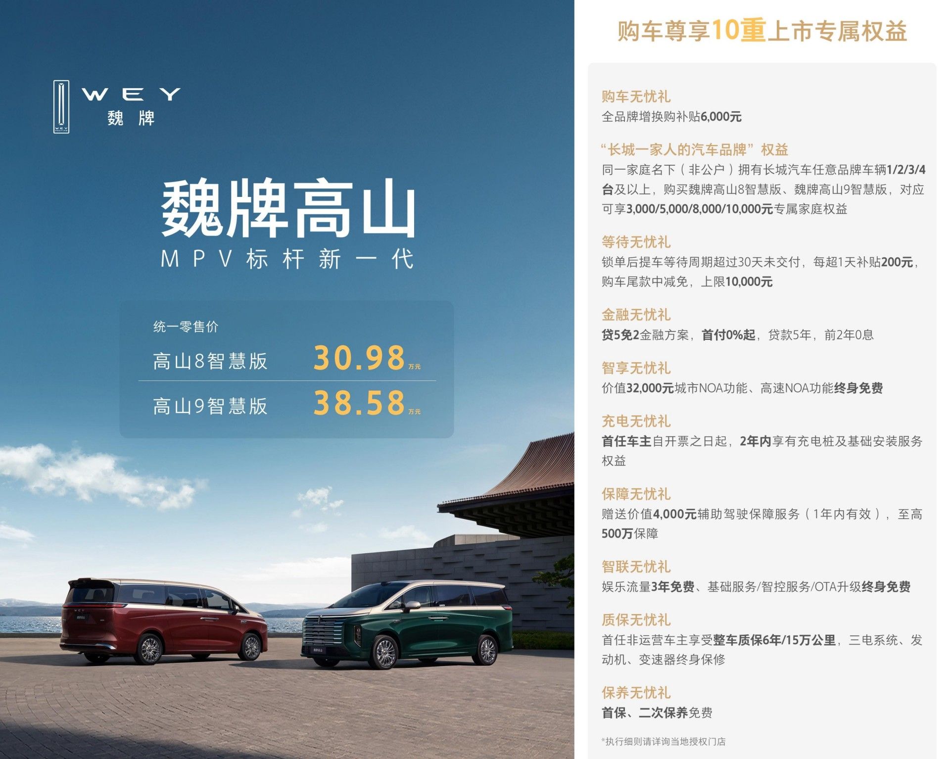 统一零售价30.98万起，魏牌高山家族智慧版上市