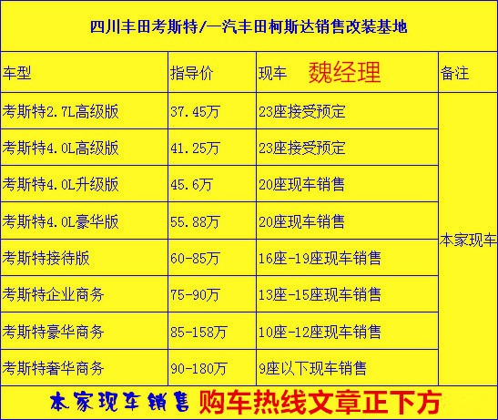 丰田考斯特12座价格 旗舰版12座报价